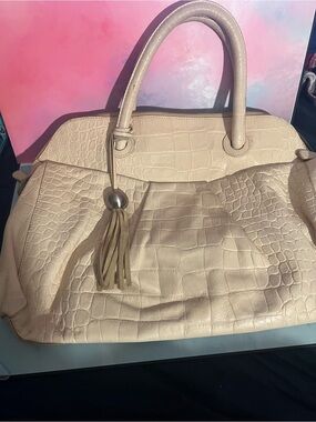 Furla Neutral Croc-Embossed Tote in Beige
